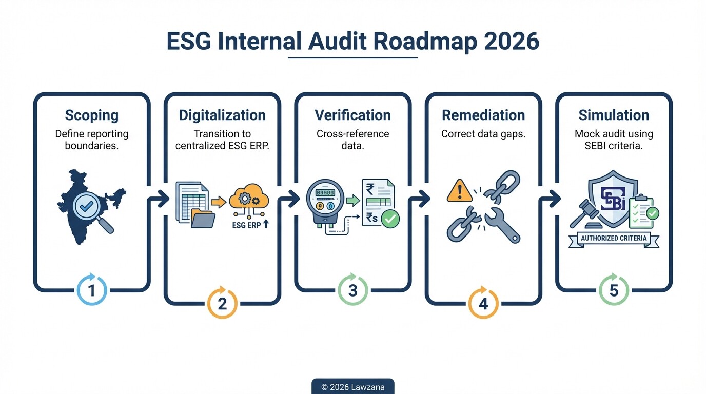 Infographic outlining the five steps for a 2026 internal ESG audit.