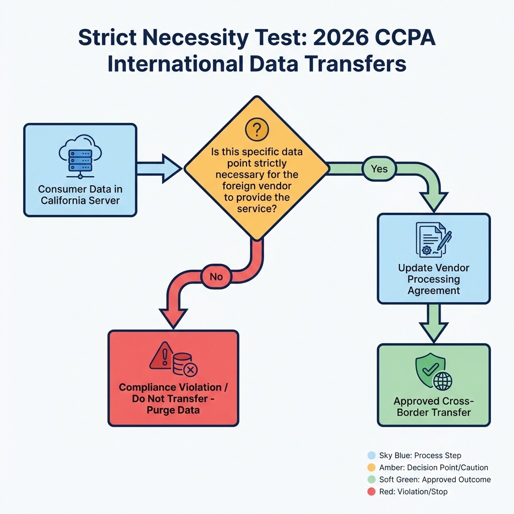Flowchart showing the strict necessity test for cross border data transfers under CCPA