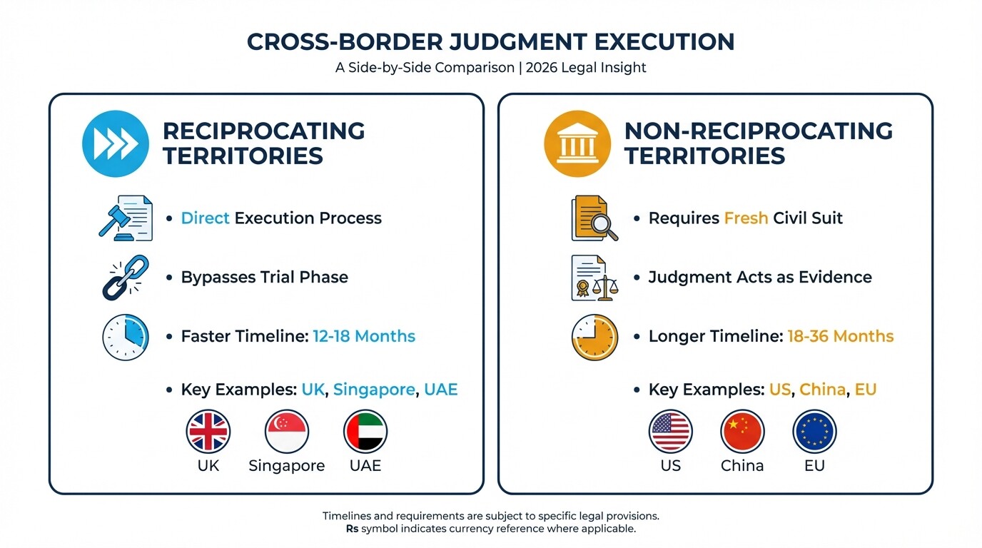 Comparison of reciprocating and non-reciprocating territories for enforcing foreign judgments