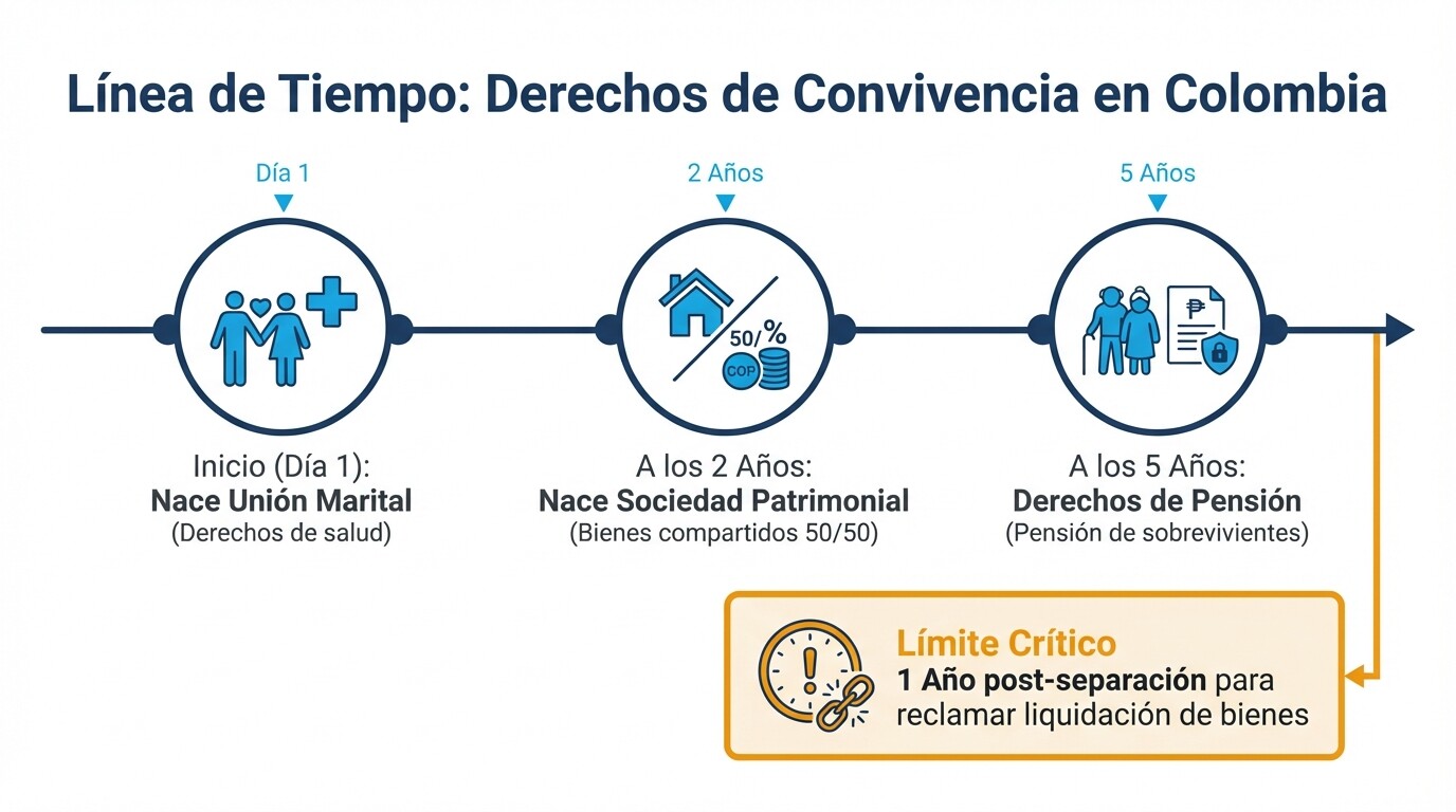 Línea de tiempo con los tiempos legales de la unión marital de hecho y la sociedad patrimonial