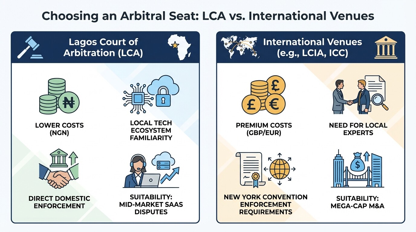 Comparison of Lagos Court of Arbitration vs International Venues for tech disputes