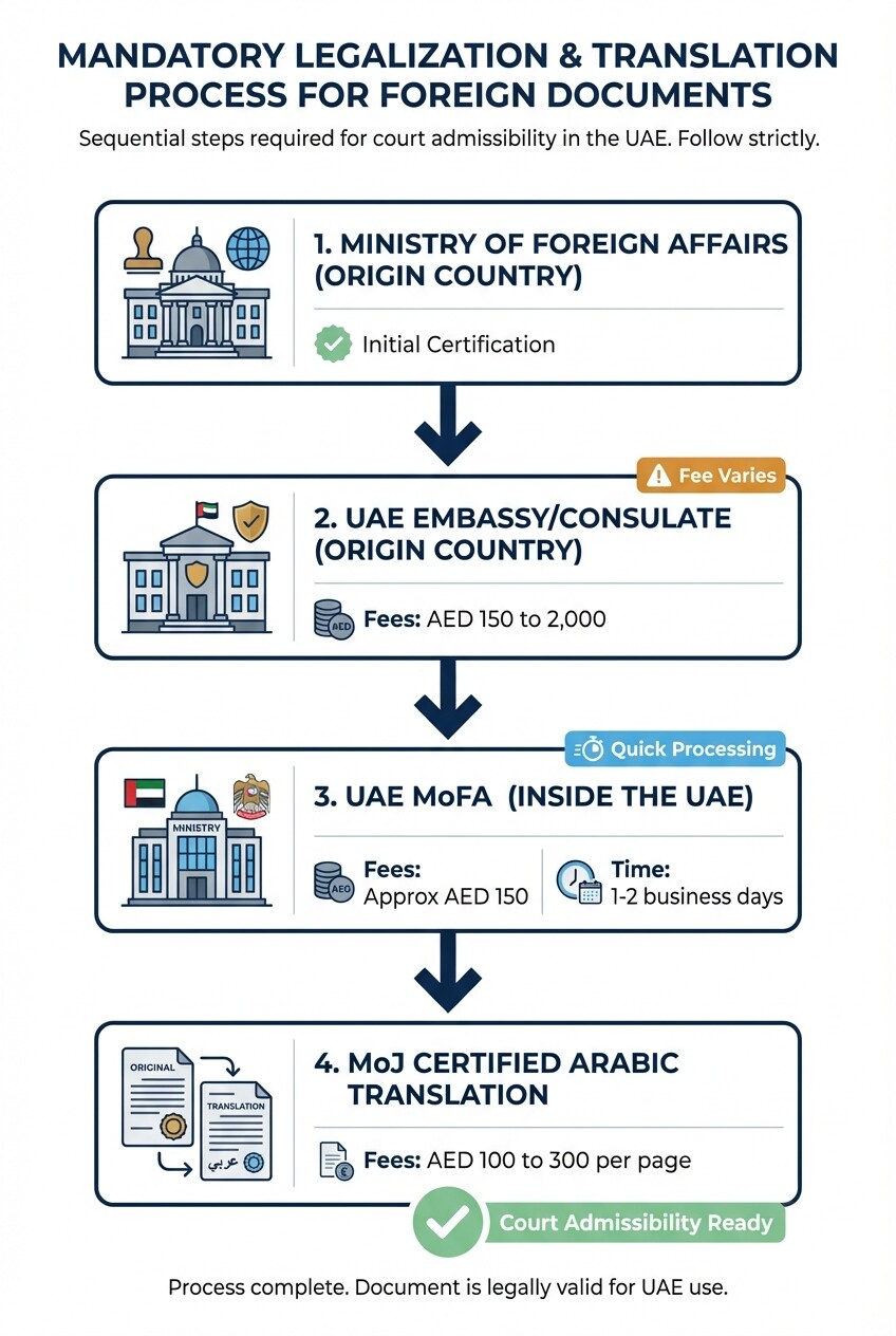 Step-by-step timeline of the UAE document legalization and translation process