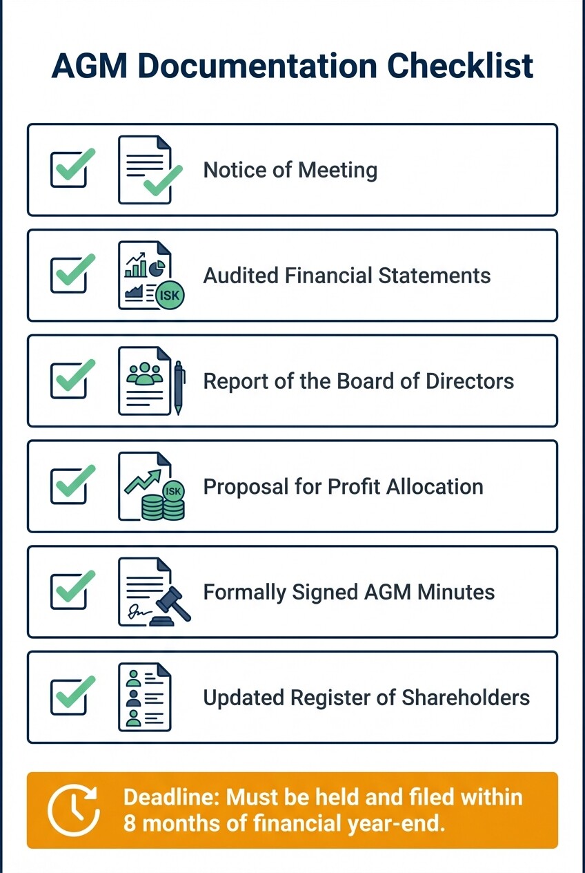 Checklist of the six mandatory documents for an Annual General Meeting in Iceland