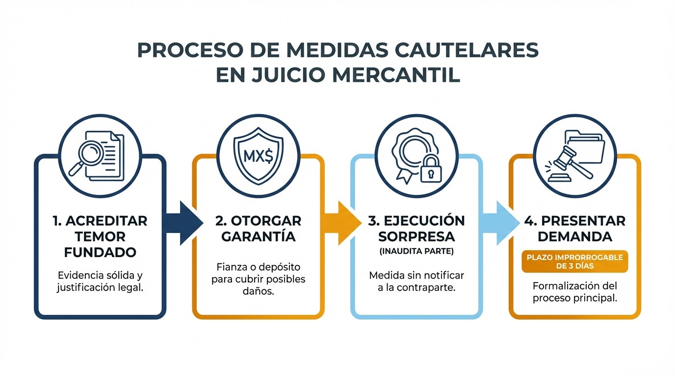 Infografía de los 4 pasos para solicitar medidas cautelares en México