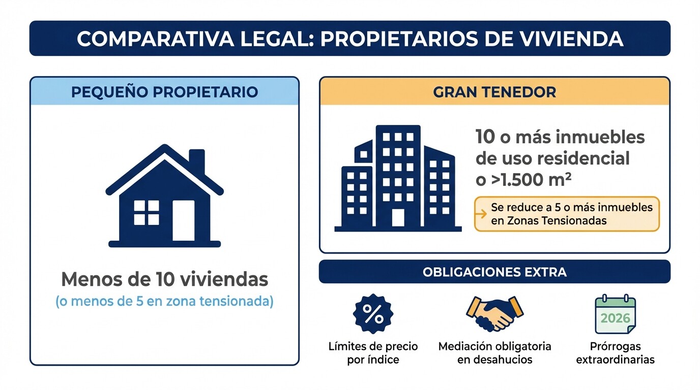 Comparativa de requisitos y obligaciones entre pequeño propietario y gran tenedor según la Ley de Vivienda