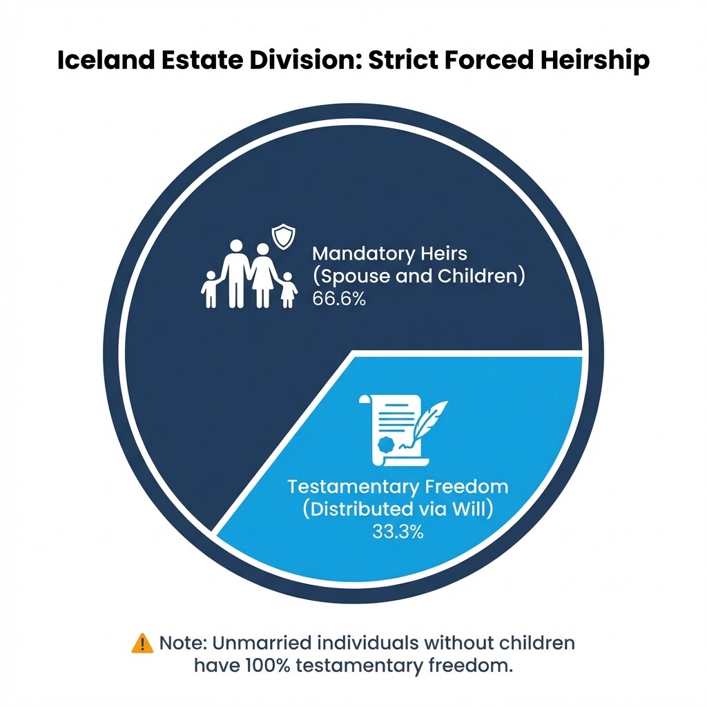 Pie chart illustrating Iceland's forced heirship estate division rules