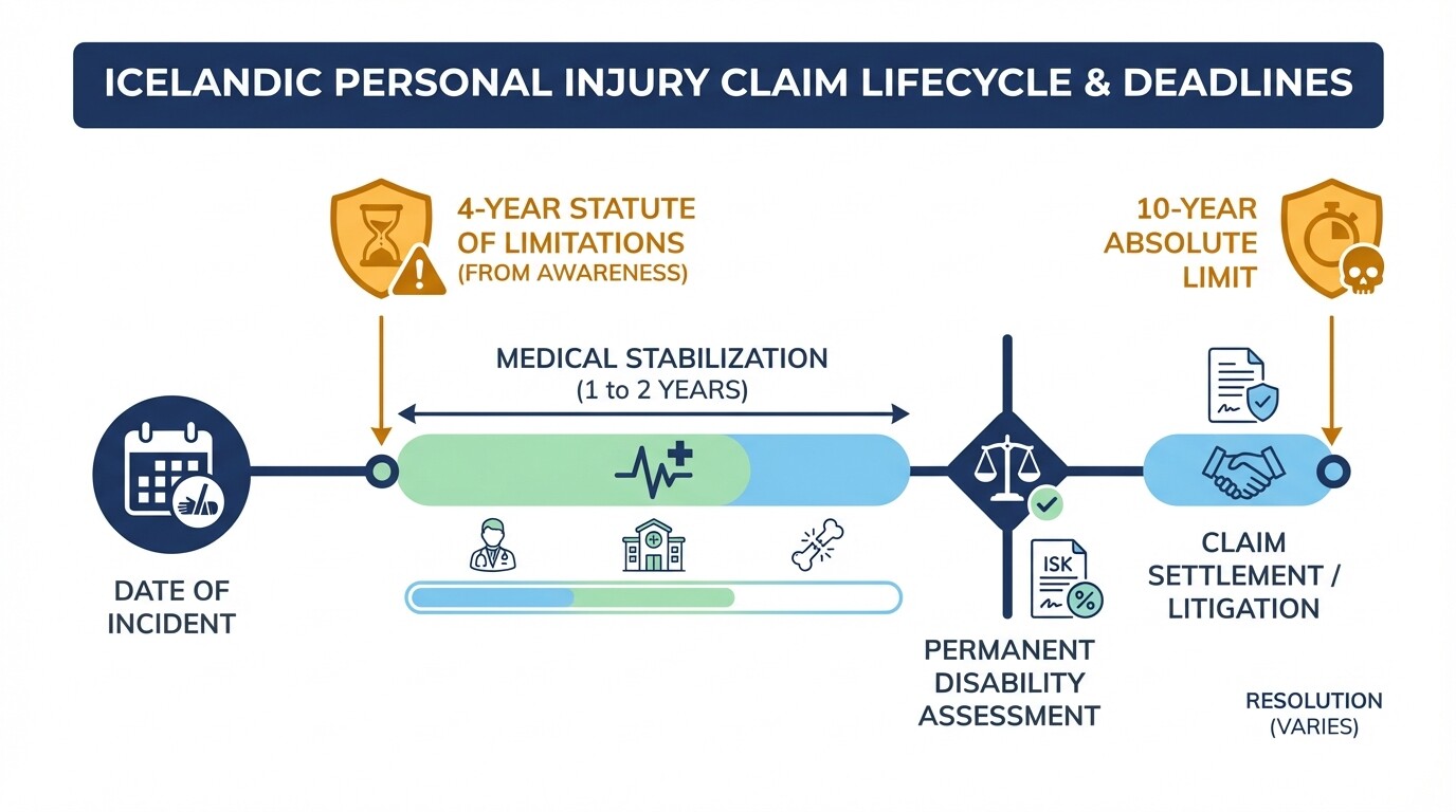 Timeline of medical stabilization and limitation deadlines for Icelandic injury claims