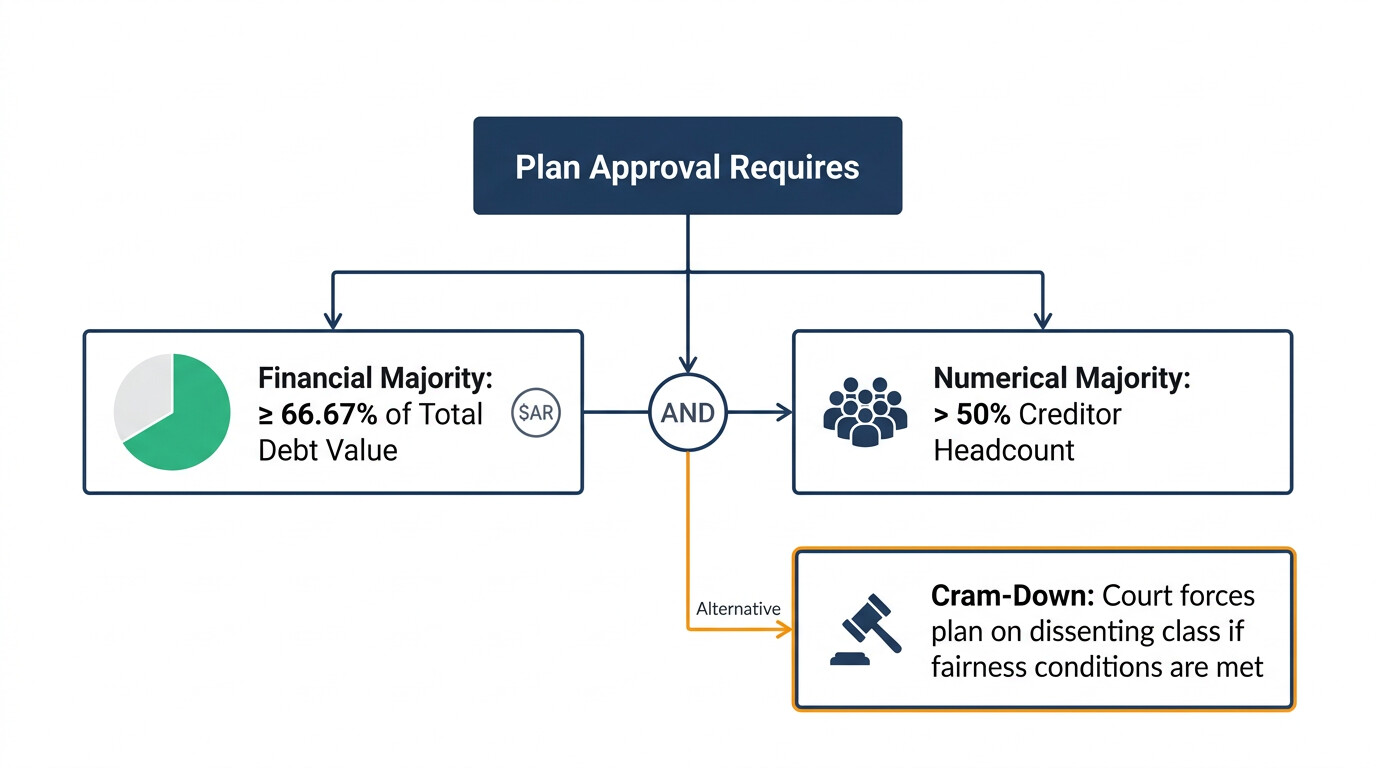 Diagram showing the dual majority voting requirements for a restructuring plan