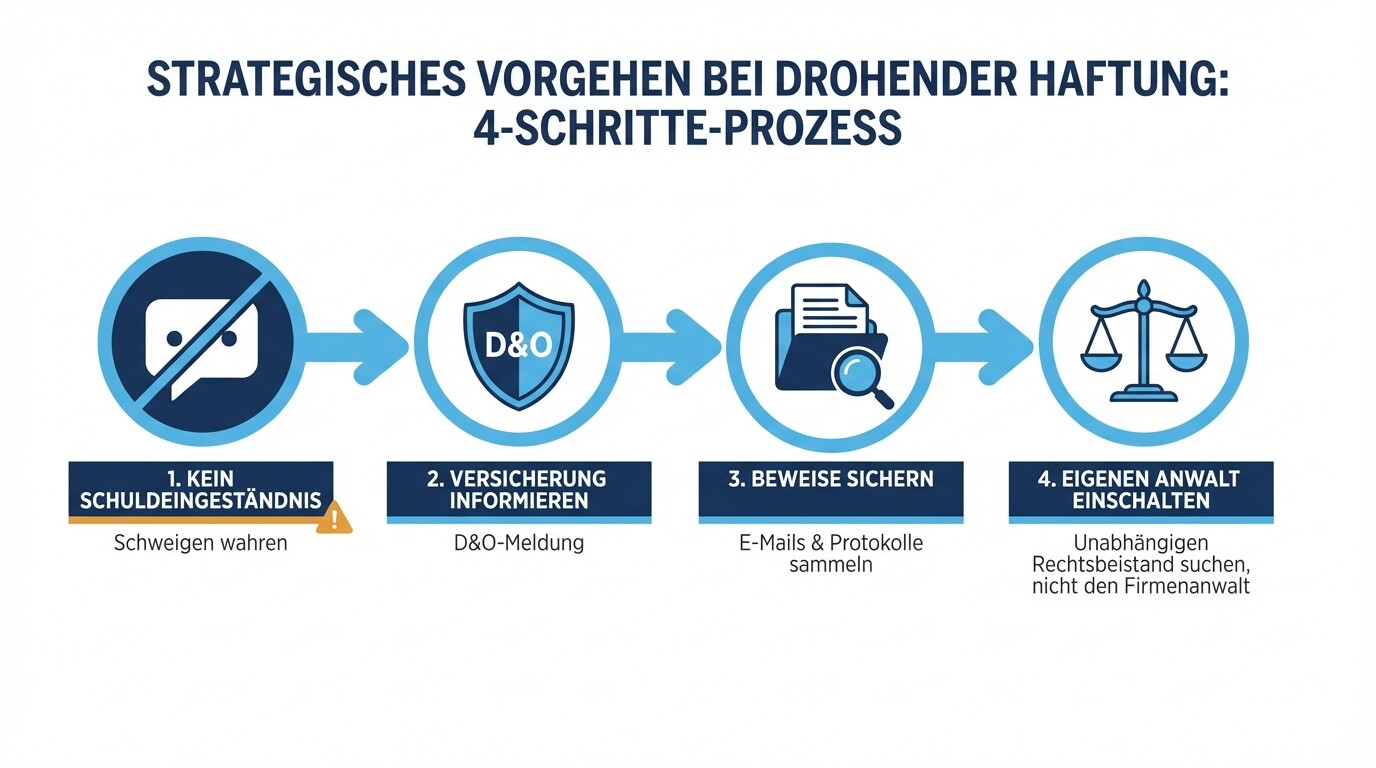 4-Schritte-Prozesskarte für Geschäftsführer bei drohender Haftungsinanspruchnahme