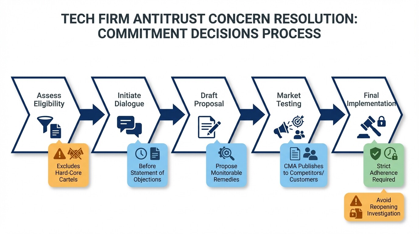 5-step process diagram for negotiating commitment decisions with the UK CMA