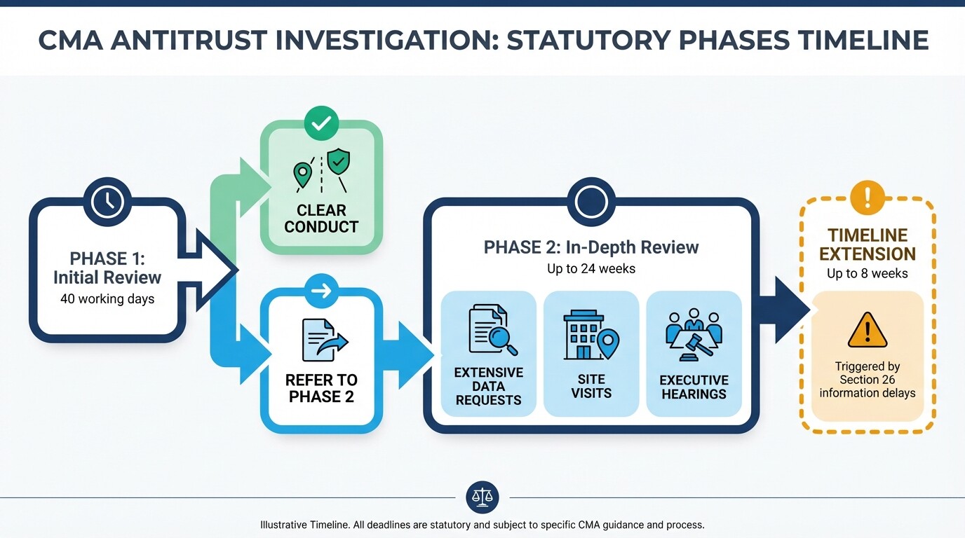 Timeline of CMA antitrust investigation phases and extensions