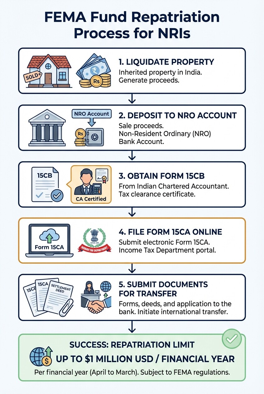 5-step guide for NRIs to repatriate inherited property funds from India under FEMA