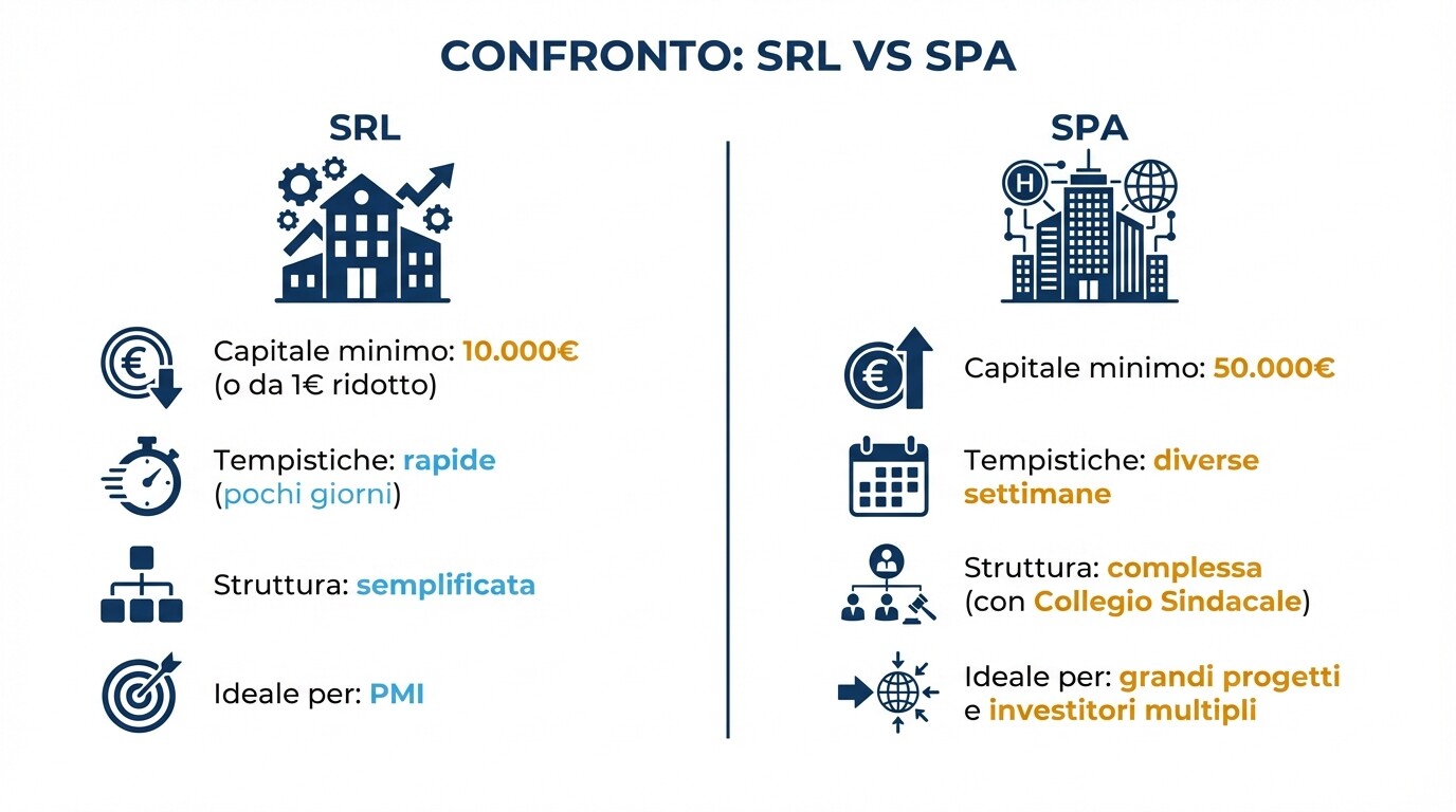 Confronto tra SRL e SPA per capitale, tempistiche e struttura