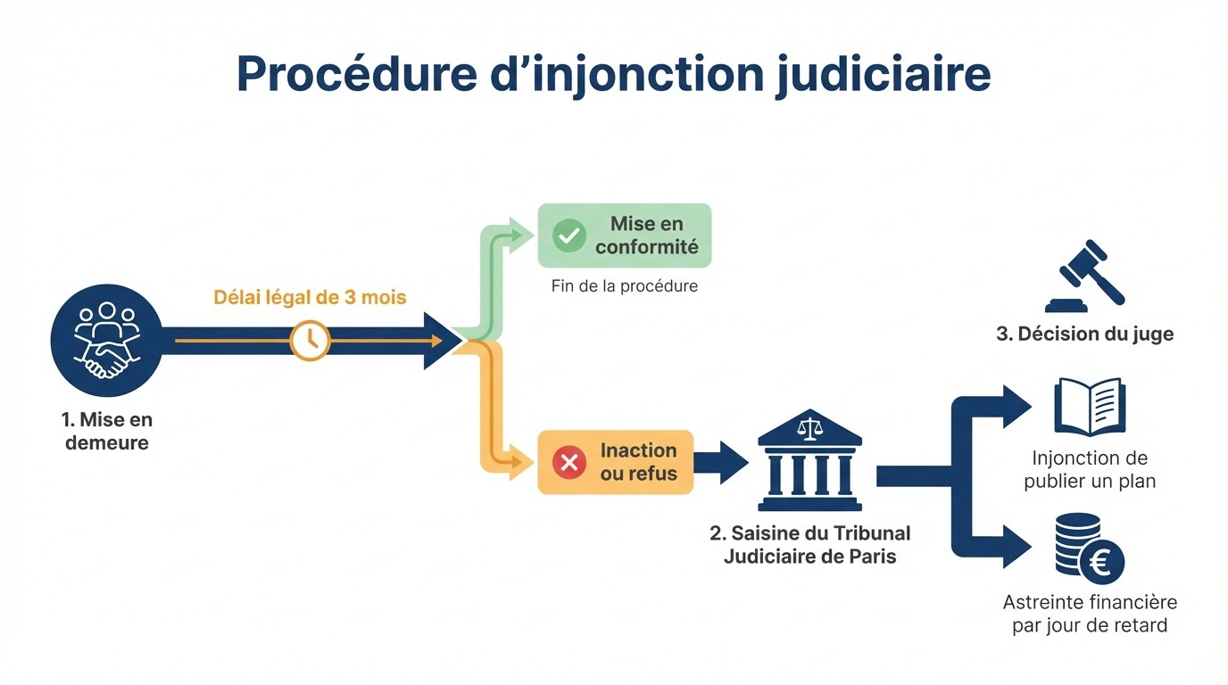 Schéma de la procédure de mise en demeure et d'injonction judiciaire