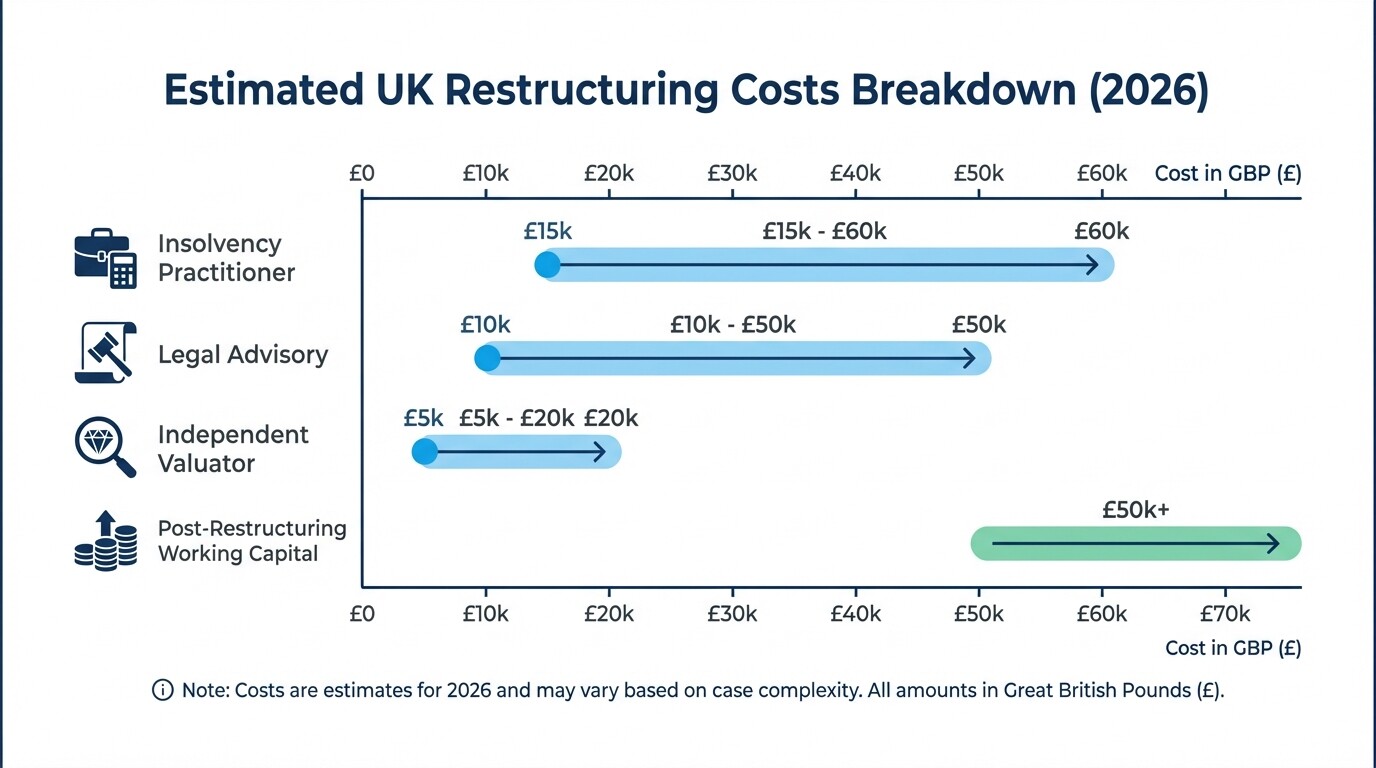 Bar chart illustrating the estimated professional fee ranges for restructuring a UK subsidiary in 2026