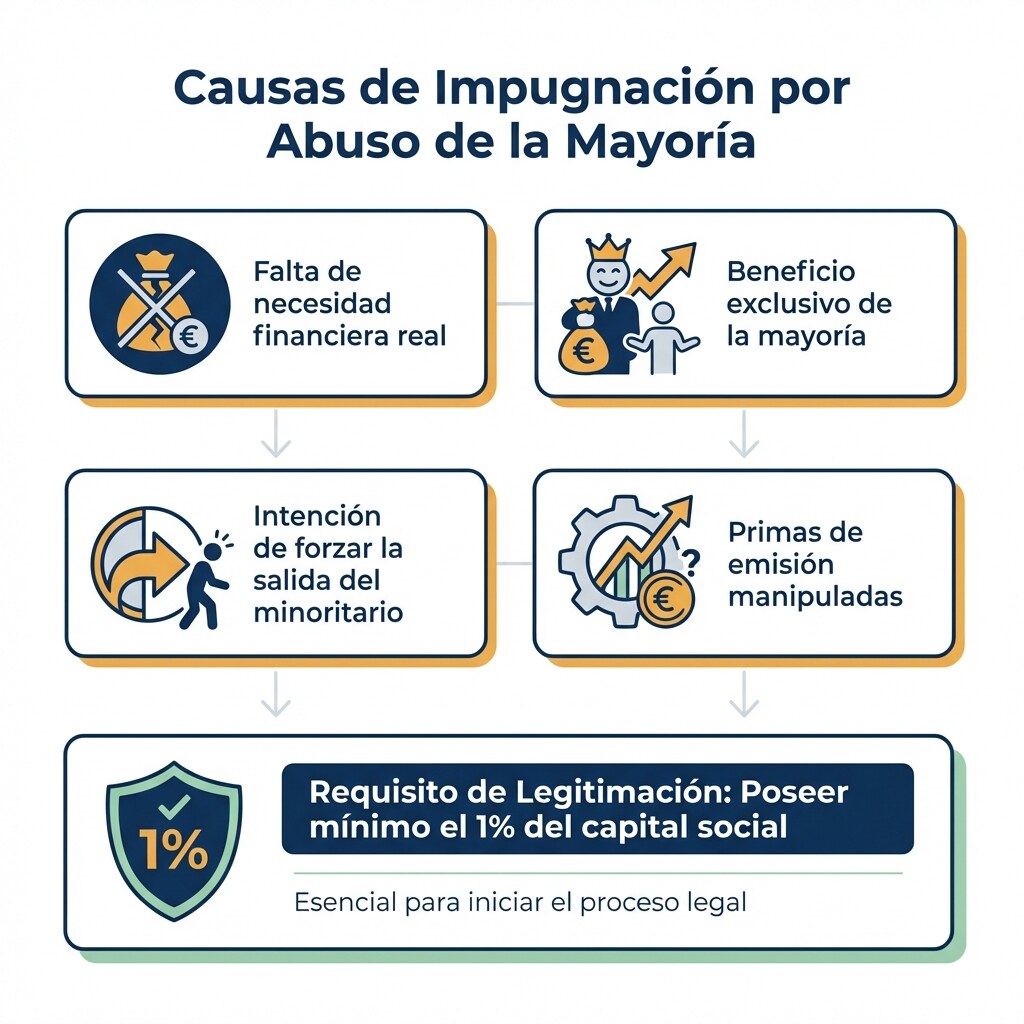 Diagrama de los factores legales que permiten impugnar una ampliación de capital en España