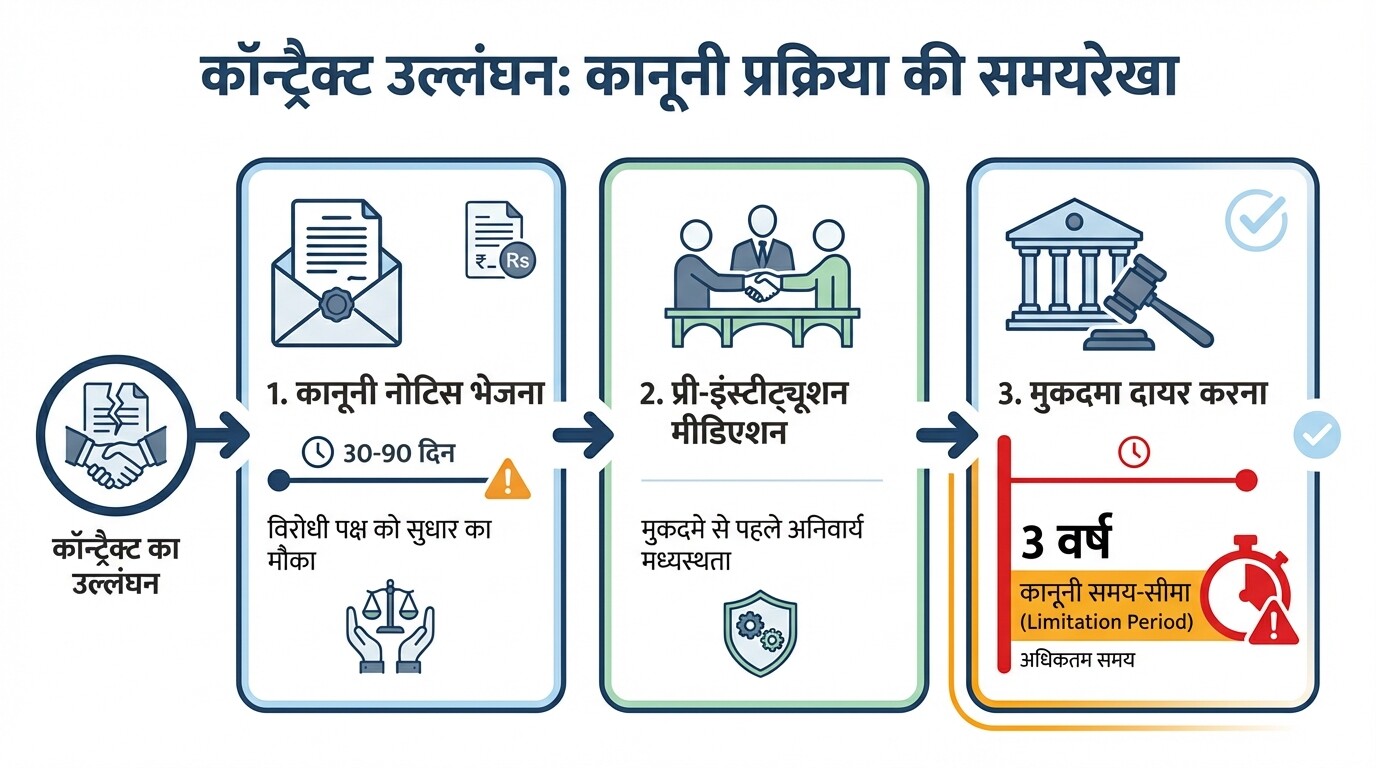 कॉन्ट्रैक्ट उल्लंघन के बाद कानूनी नोटिस और मुकदमा दायर करने की समय-सीमा