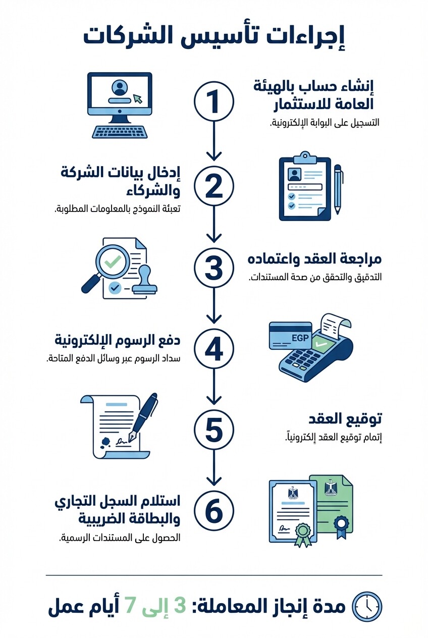إنفوجرافيك لخطوات استخراج السجل التجاري والبطاقة الضريبية للشركات في مصر