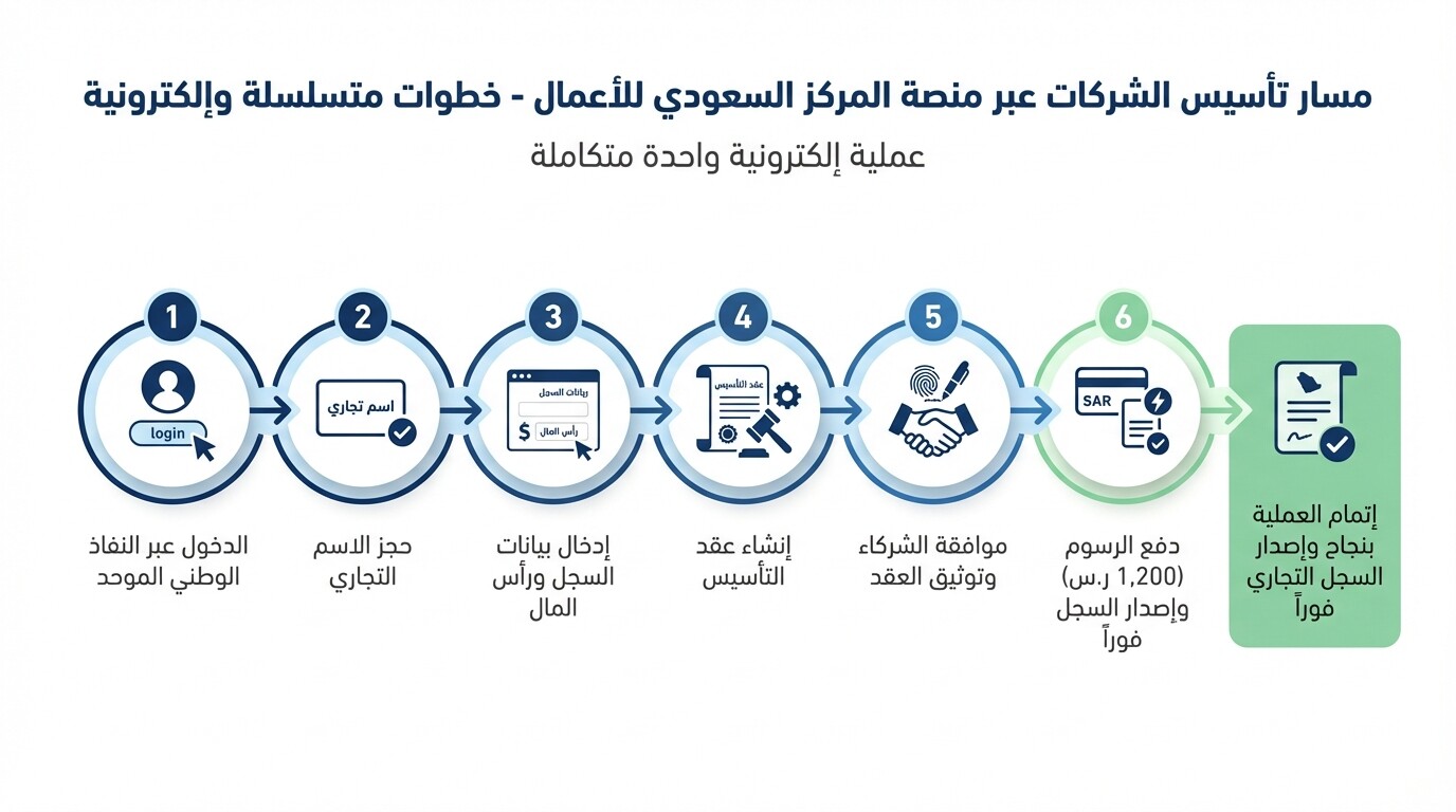خطوات توثيق عقد التأسيس وإصدار السجل التجاري إلكترونيا عبر المركز السعودي للأعمال