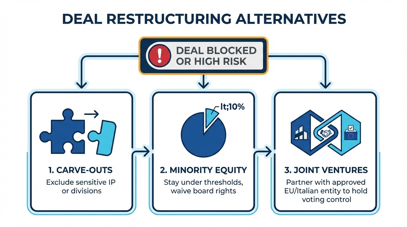 Diagram showing carve-outs, minority equity, and joint ventures as M&A alternatives