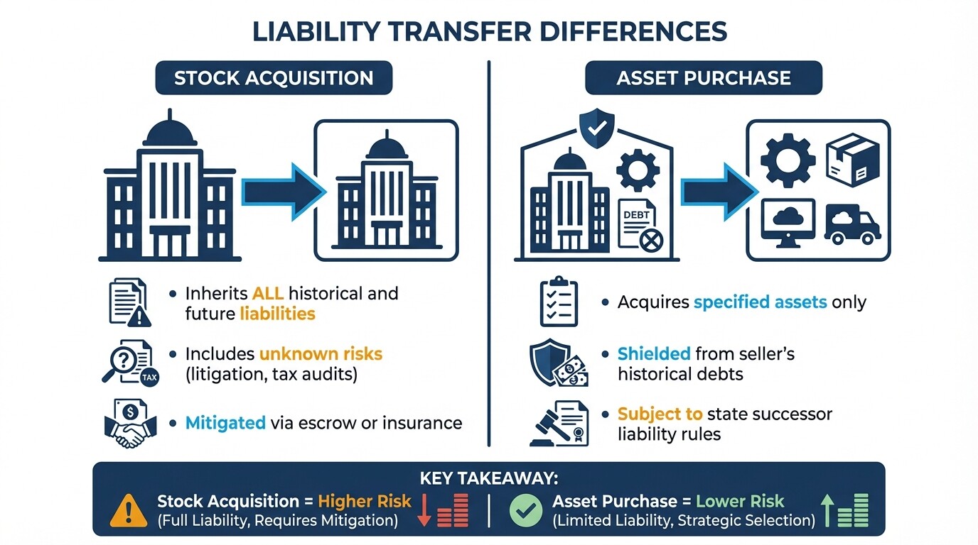 Comparison of liability risks between stock acquisitions and asset purchases