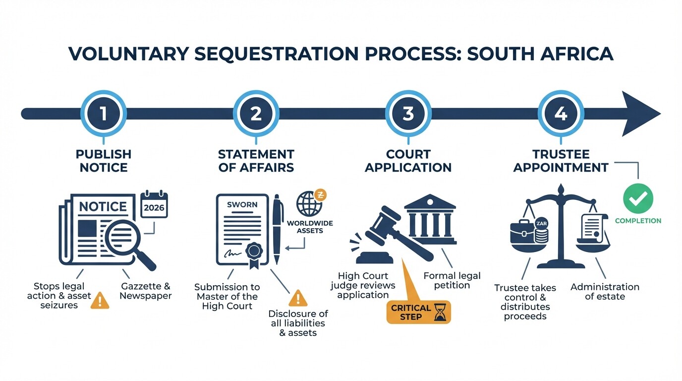4-step timeline of the voluntary sequestration process in South Africa