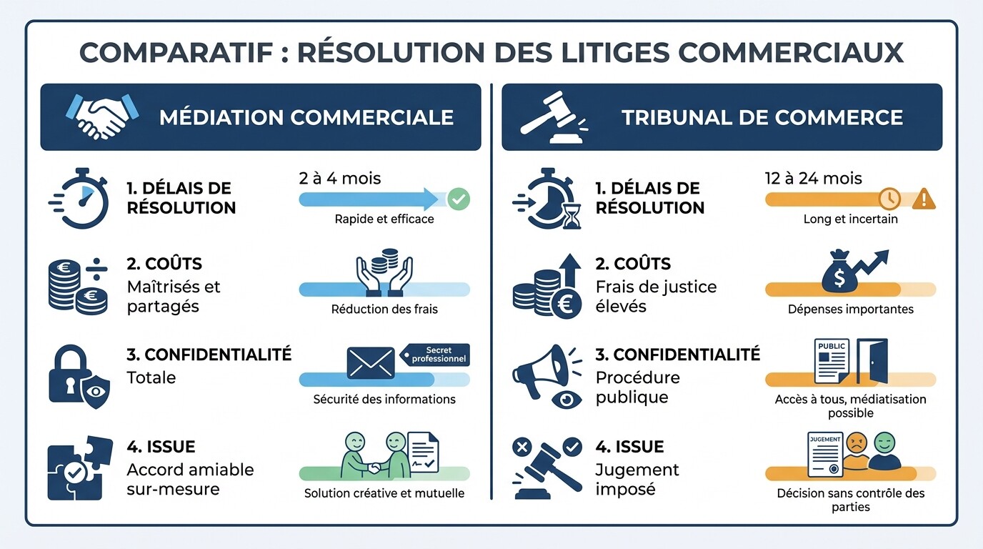 Comparatif des avantages de la médiation commerciale face à la procédure judiciaire