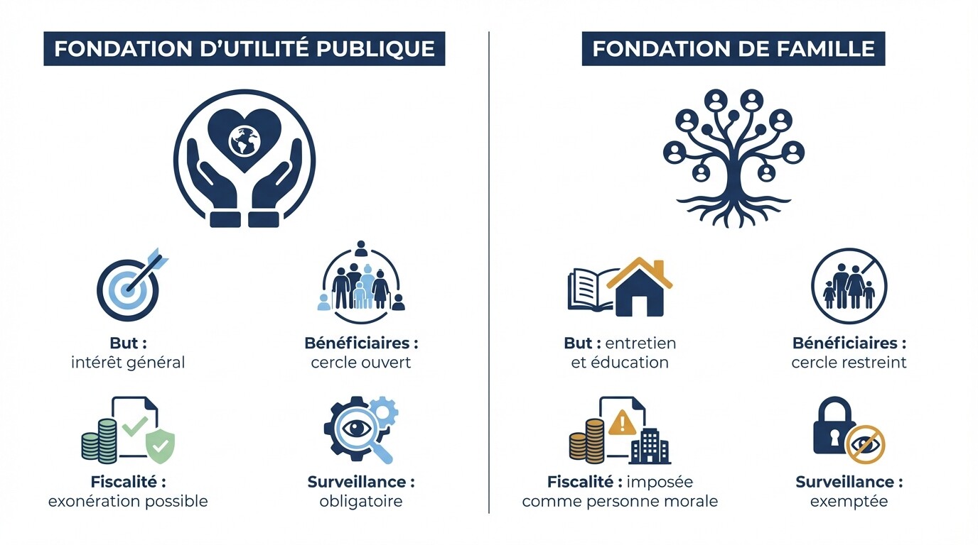 Comparaison entre la fondation d'utilité publique et la fondation de famille en droit suisse