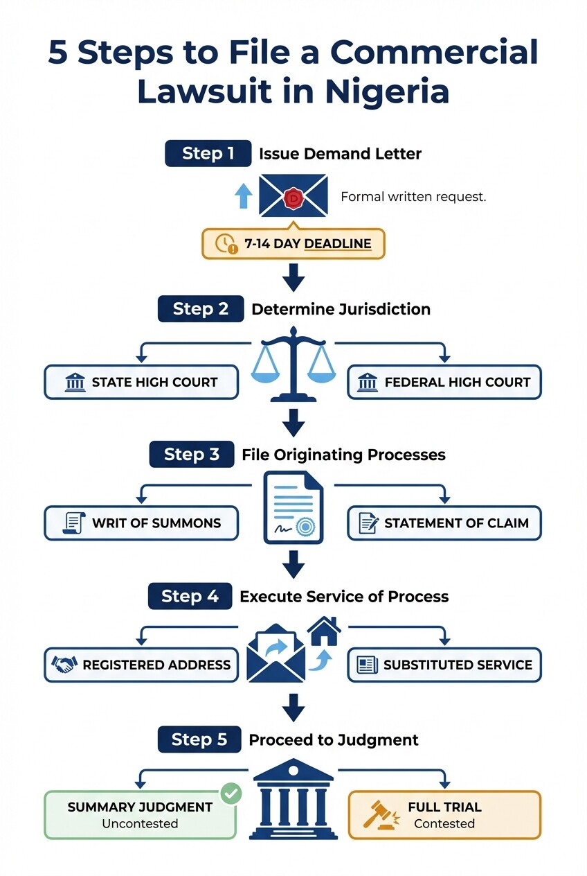 5-step process for foreign entities filing a commercial lawsuit in Nigeria