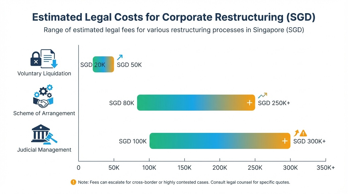 Bar chart of estimated legal costs for corporate restructuring in Singapore in SGD