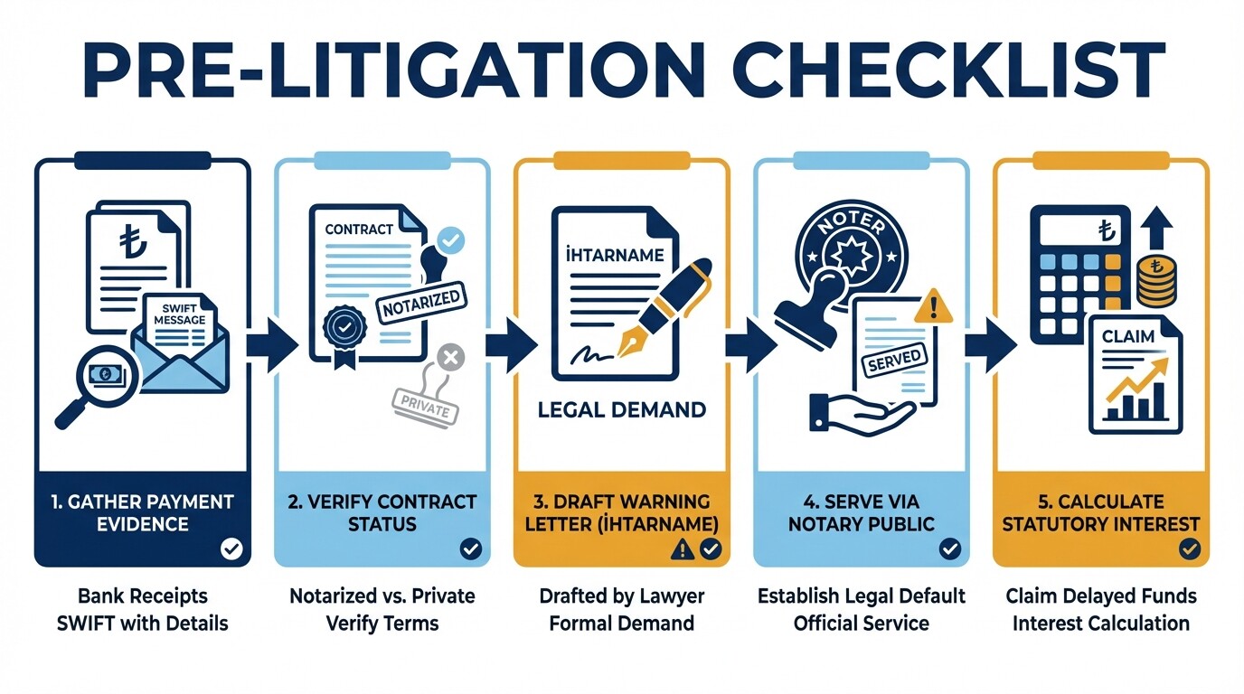 5-step pre-litigation checklist for real estate contract breaches in Turkey