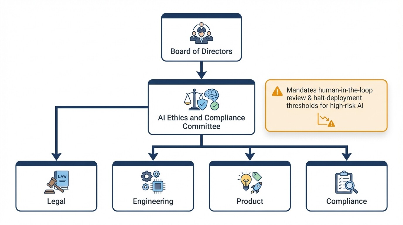 Organizational chart diagram illustrating an AI corporate governance structure