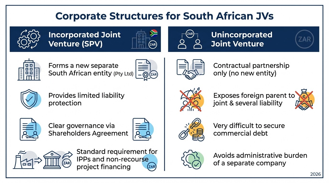Comparison chart of Incorporated SPV versus Unincorporated Joint Ventures in South Africa