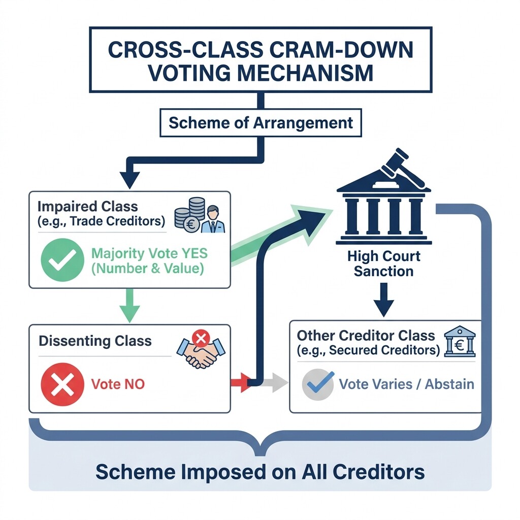 Diagram showing how the cross-class cram-down mechanism works in Irish examinership voting