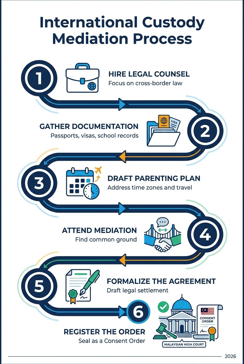 6-step process checklist for international child custody mediation in Malaysia