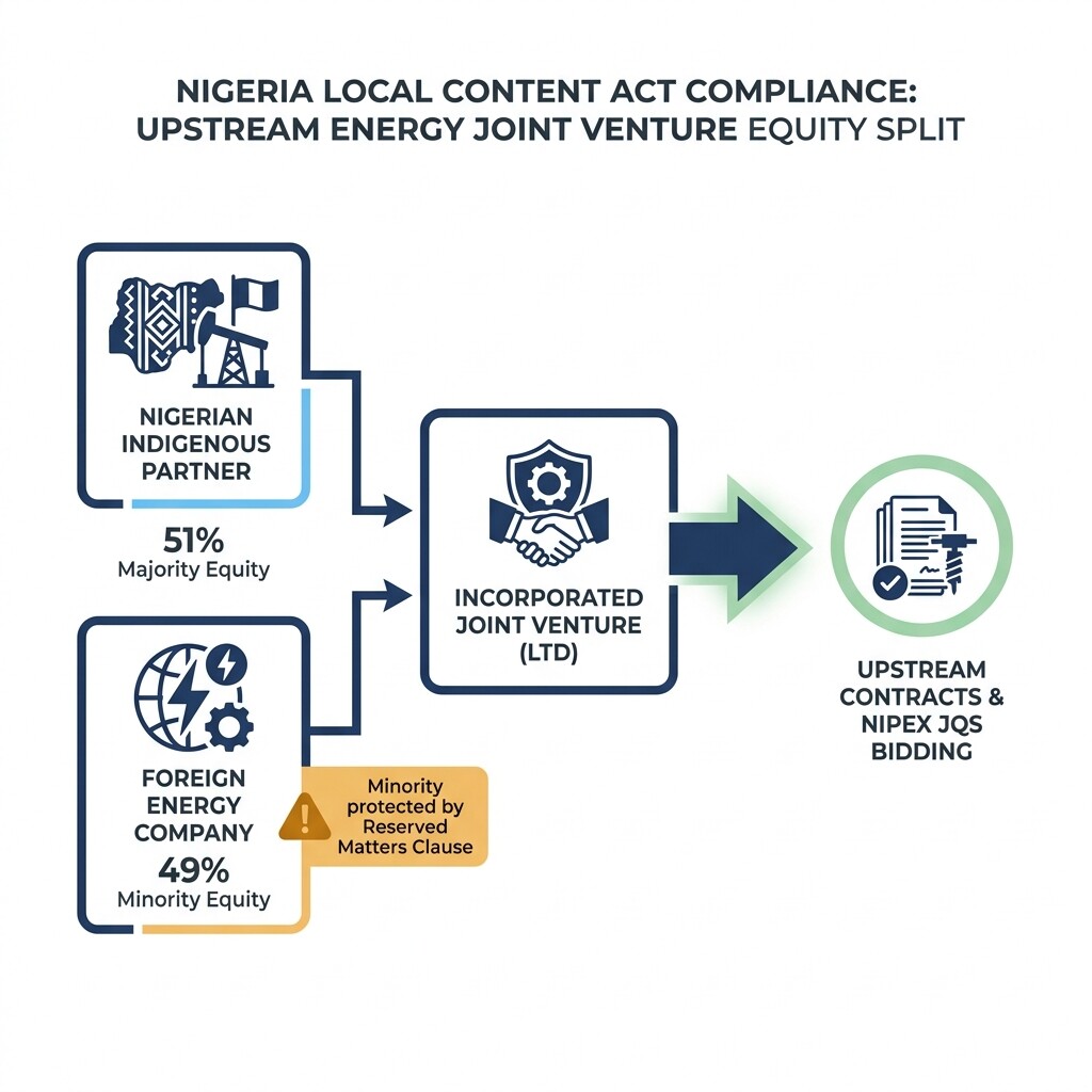 Diagram showing the 51 percent local and 49 percent foreign equity split for Nigerian energy JVs