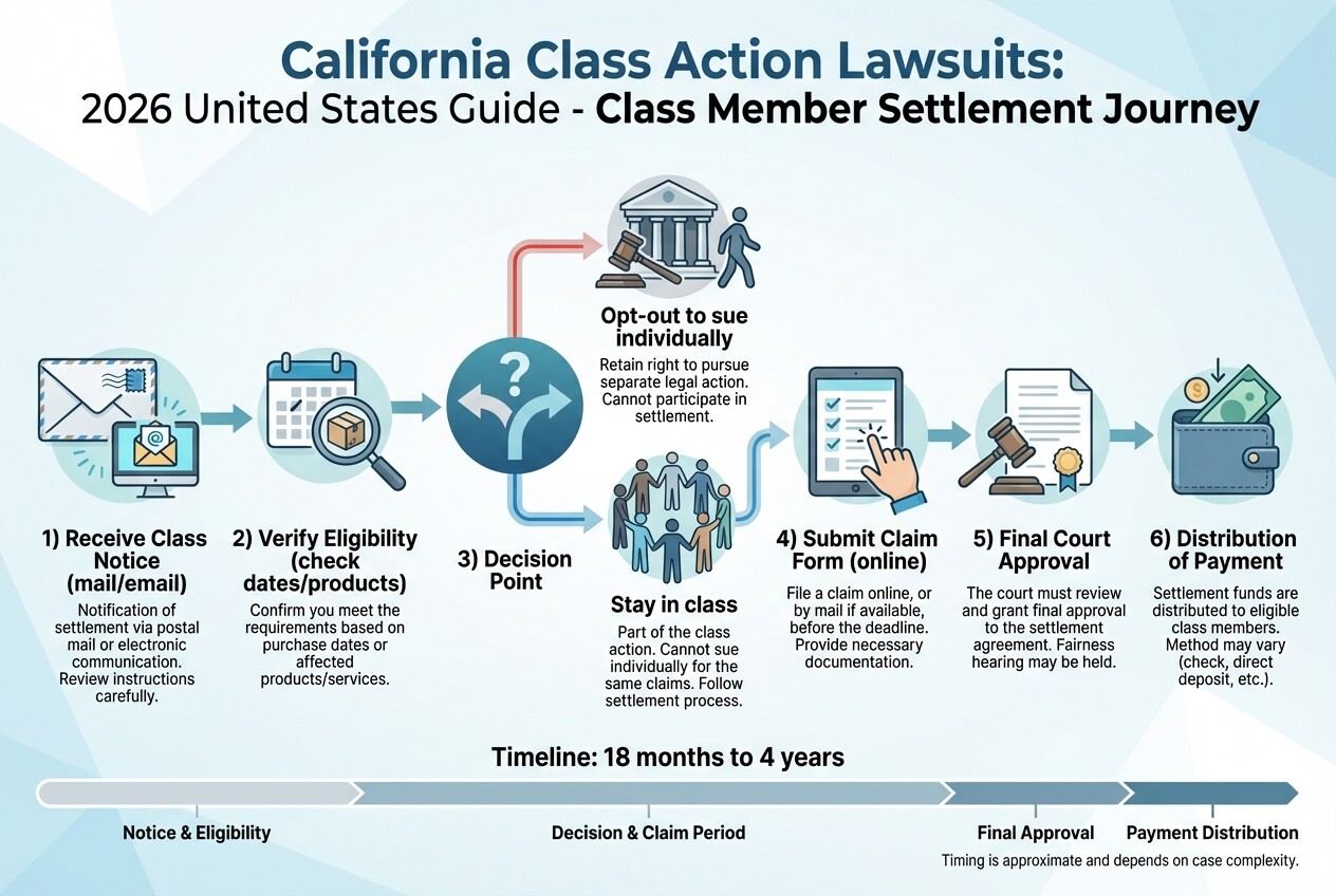 Flowchart of the consumer process from receiving a class action notice to receiving payment