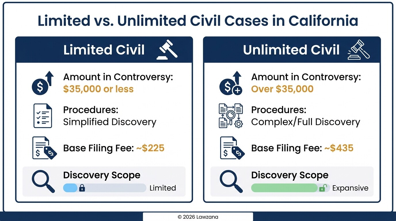 Comparison chart between Limited Civil and Unlimited Civil cases in California Superior Court