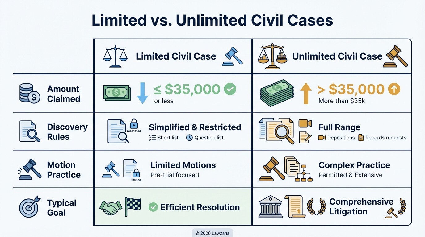 Comparison between Limited and Unlimited civil cases in California courts