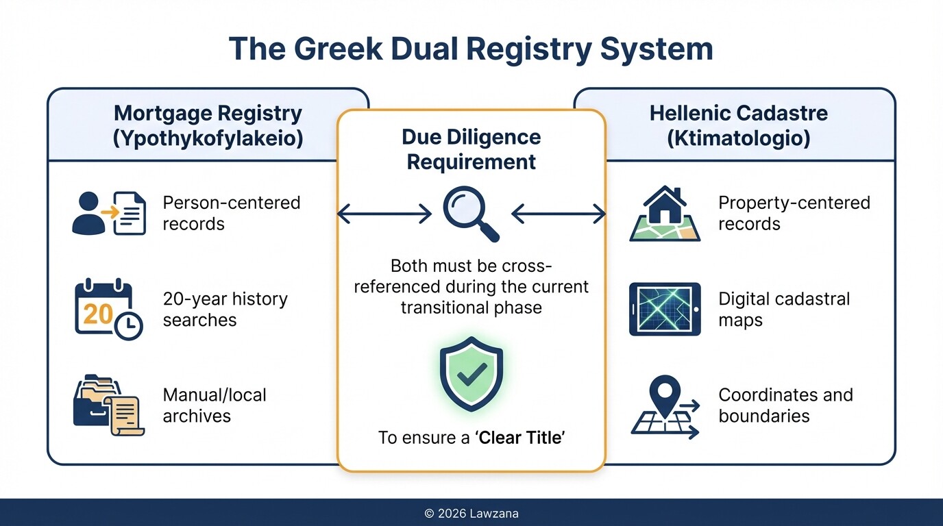 Comparison diagram of the Greek Mortgage Registry and the Hellenic Cadastre systems