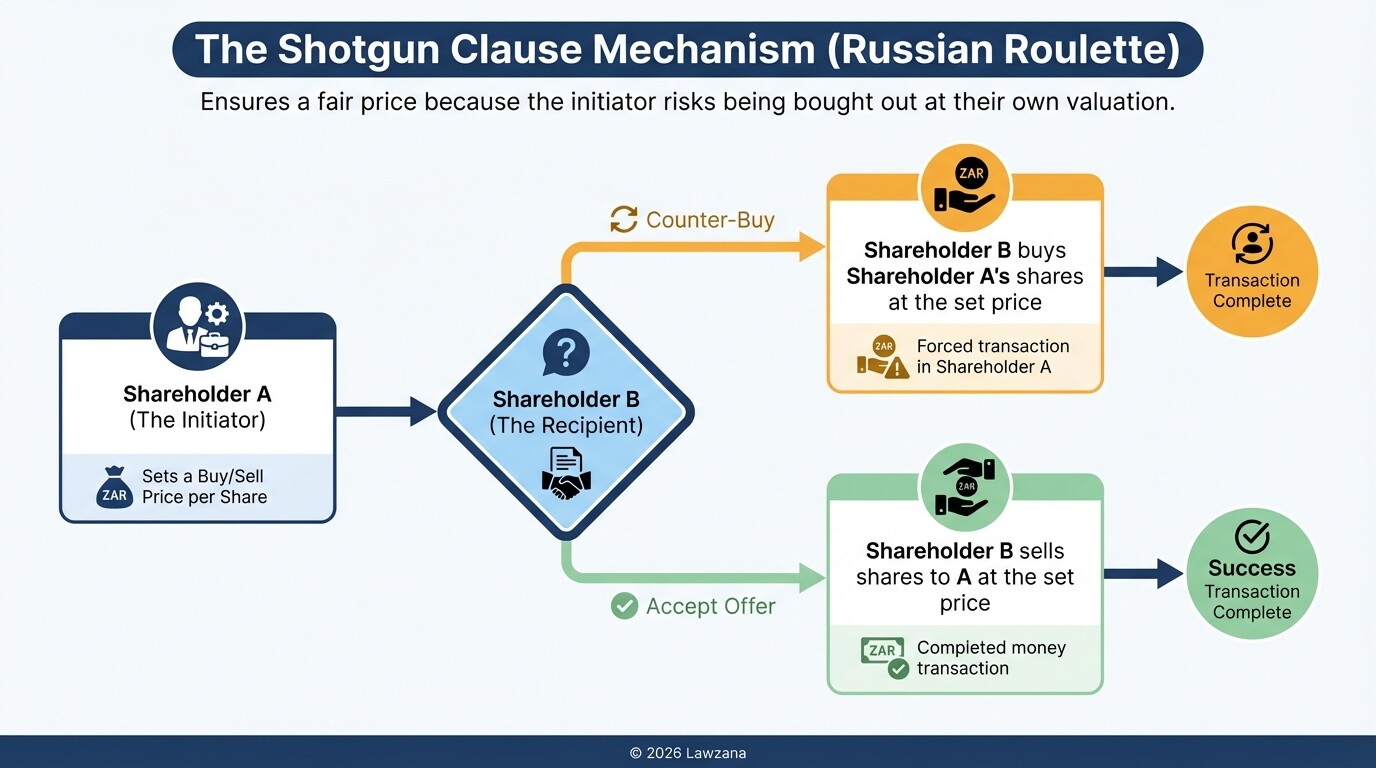 Flowchart explaining the shotgun clause process in shareholder disputes