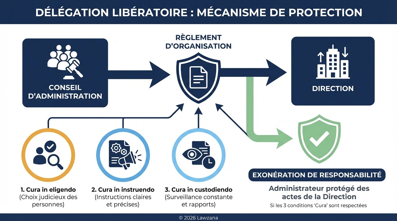 Infographie sur la délégation de gestion et les trois devoirs de diligence (Cura)