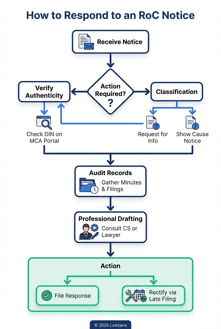 Flowchart outlining the professional response process for an RoC notice.