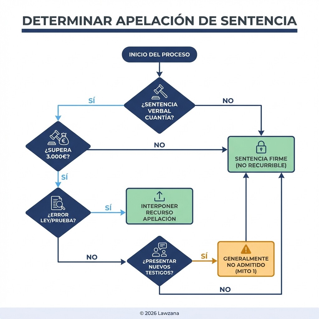 Diagrama de flujo para saber si una sentencia civil se puede recurrir según la cuantía y el tipo de error.
