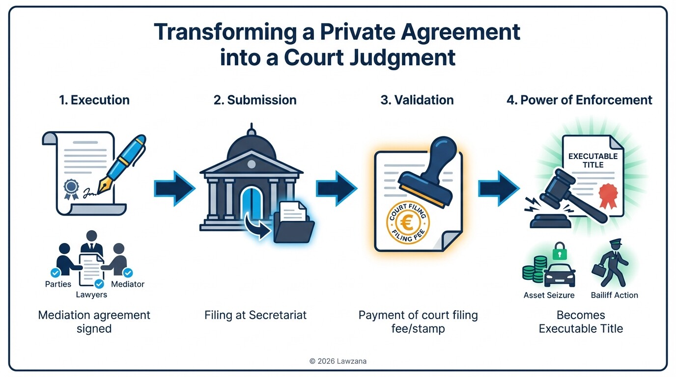 Process of turning a Greek mediation agreement into a legally enforceable court title