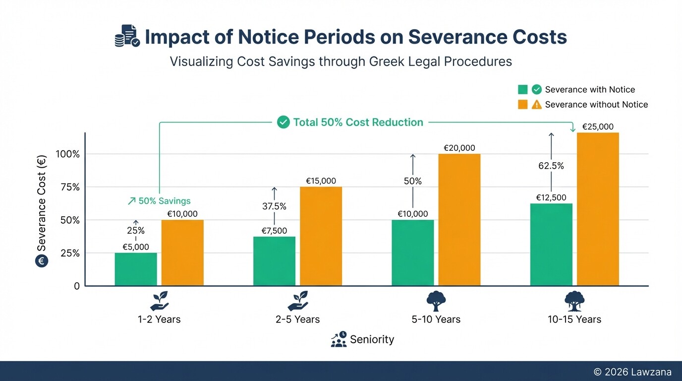 Bar chart comparing severance pay costs with and without statutory notice periods