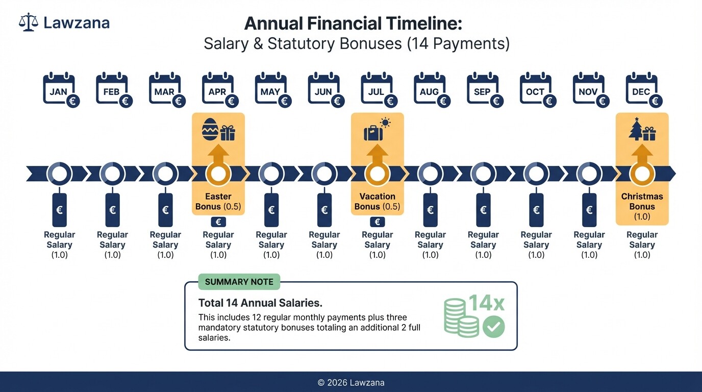 Timeline of mandatory 13th and 14th salary bonus payments in Greece