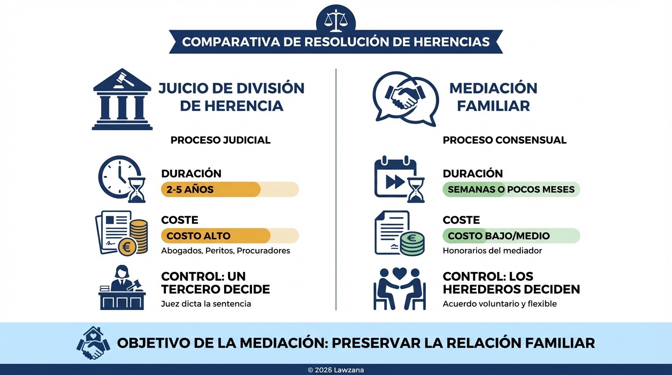 Comparativa entre juicio de división de herencia y mediación familiar