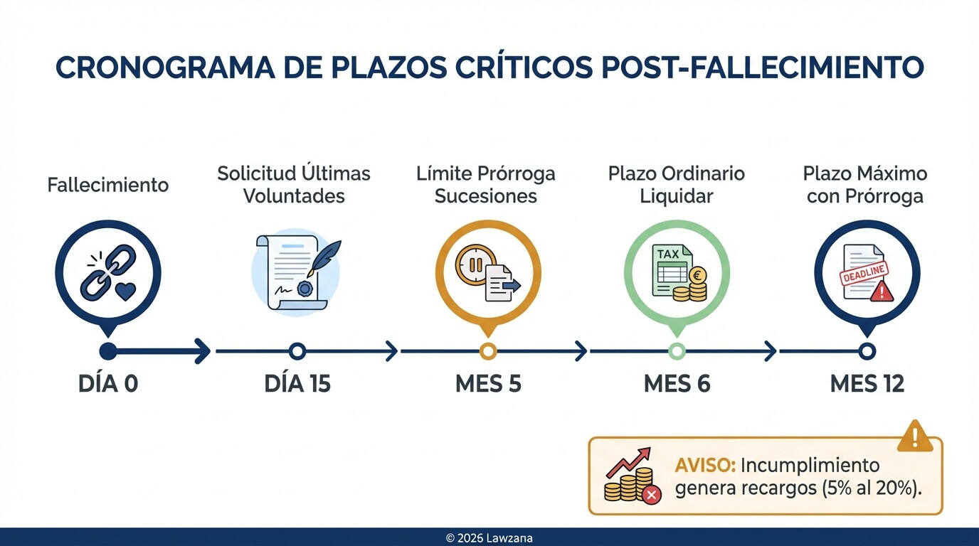 Línea de tiempo de plazos legales y prórrogas para la herencia en España