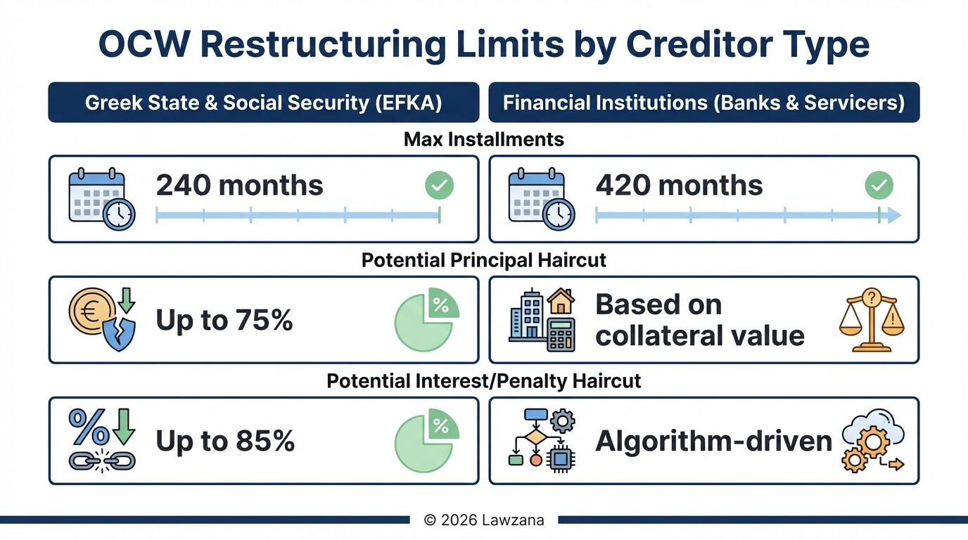 Comparison chart of maximum repayment installments and debt haircuts for State and Bank creditors.